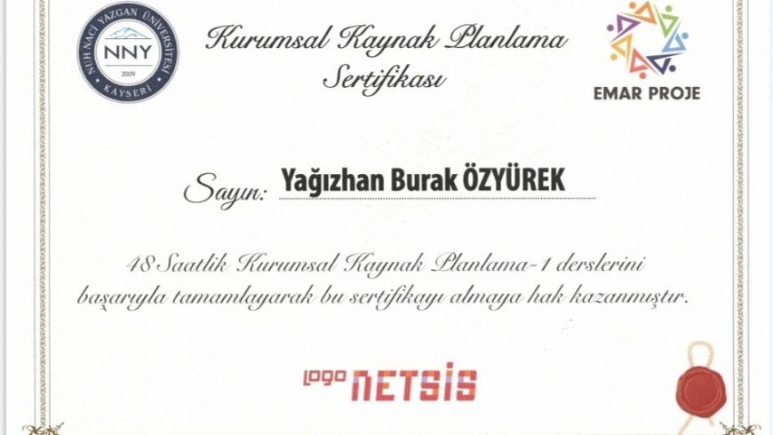 Bölümümüzde Kurumsal Kaynak Planlama dersleri kapsamında verilen eğitimleri başarıyla tamamlayan öğrencilerimize Emar Proje Yazılım Danışmanlık tarafından verilen Netsis Logo sertifikaları ulaştırılmıştır.